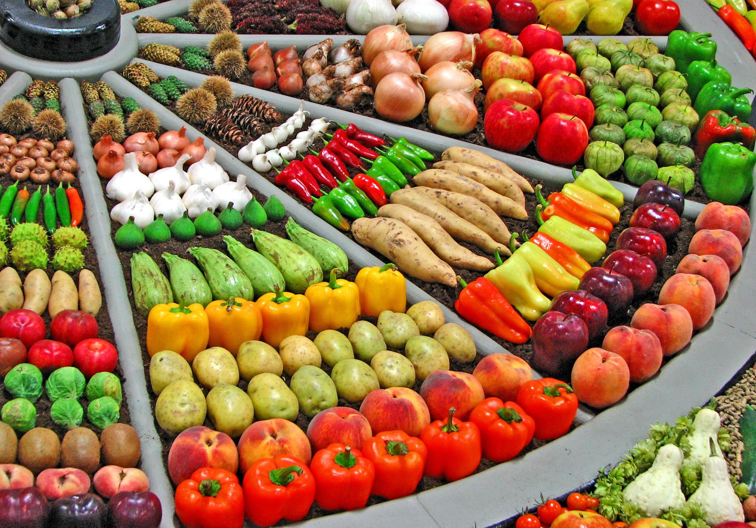 На прилавках магазинов лежат отборные овощи. Мева-сабзавот кластер. Выкладка овощей и фруктов. Красивая выкладка овощей и фруктов. Прилавок с фруктами.